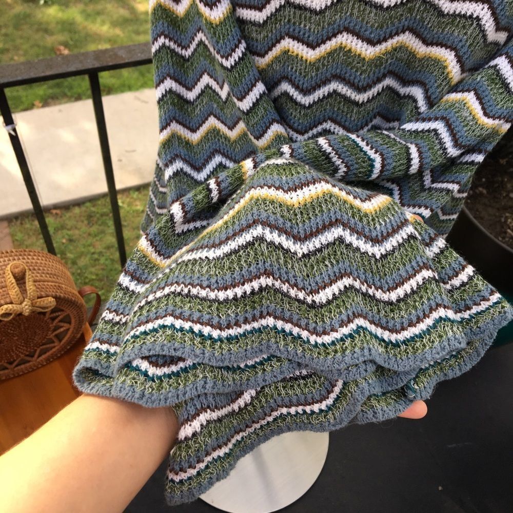 Free People ZigZag Chevron Knitted Multicolor Green Flare Sleeve Sweater Dress - Picture 6 of 10